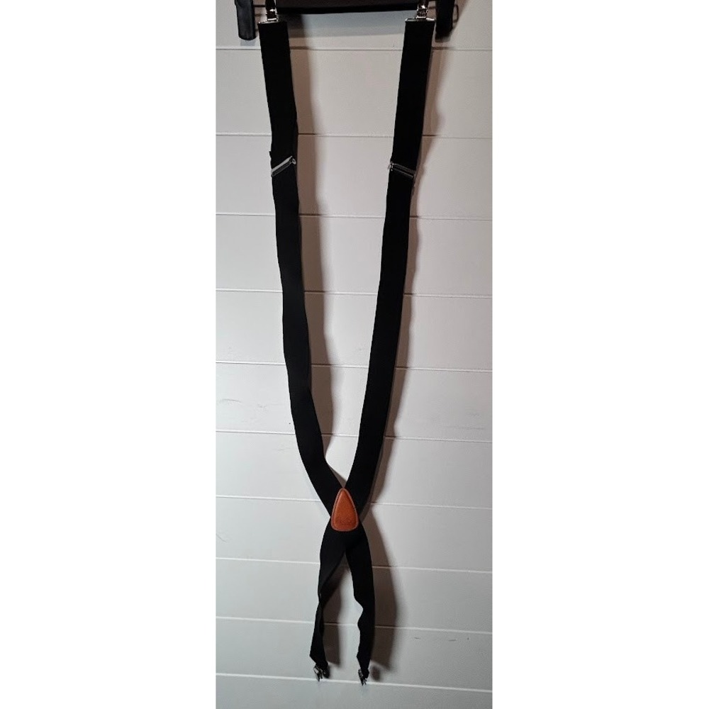 Men's Black Elastic Suspenders Adjustable Gold Tone Clips Classic Style